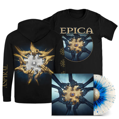 Epica, Aspiral, Clear Blue Splatter 2LP Vinyl + Aspiral T-Shirt + Zip Hoodie, Bundle